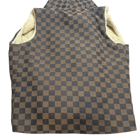 Judith March Brown Fleece Lined Vest Designer Faux Fur Checkered Design Size S - Picture 6 of 8